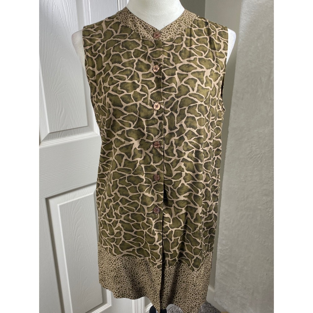 Elyse Hart LTD Women's Small Sleeveless Animal Print Button Front Tunic Retro